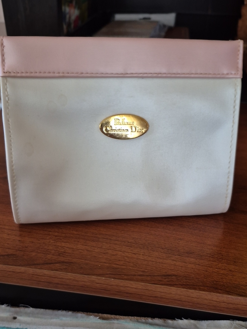 Dior Cream and Light Pink Cosmetic Case with Gold Logo